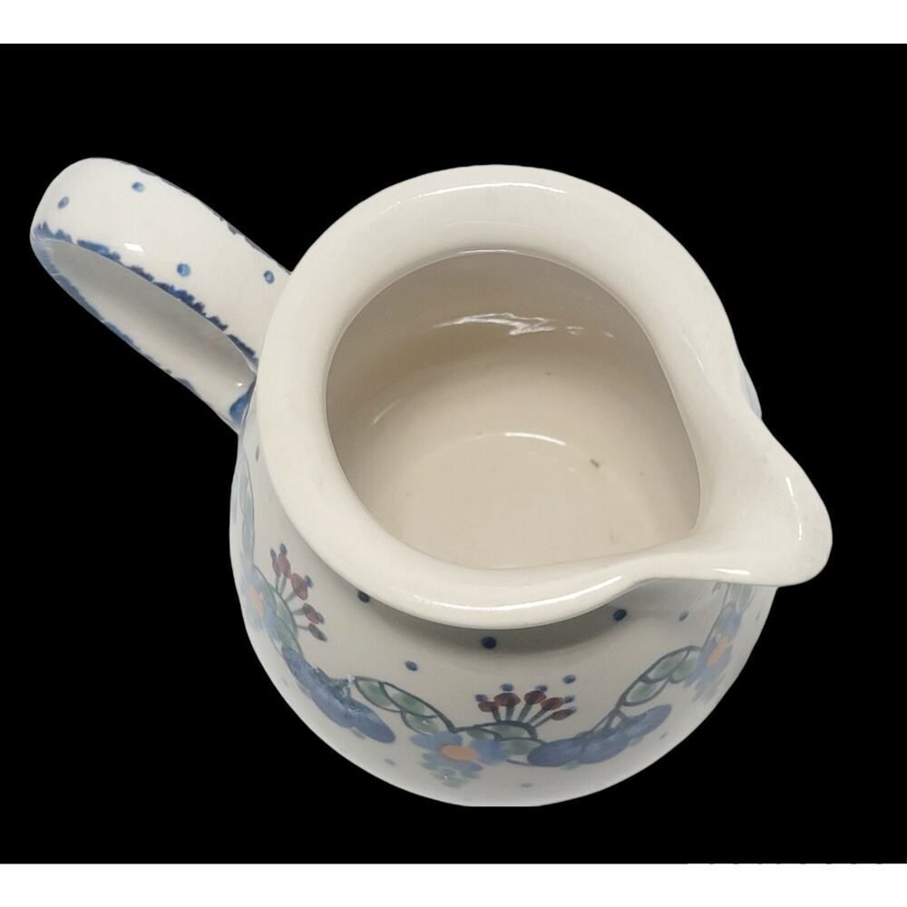 Blue Rose Pottery Handmade Polish Boleslawiec Floral Creamer Pitcher Blue Flower - Picture 7 of 9